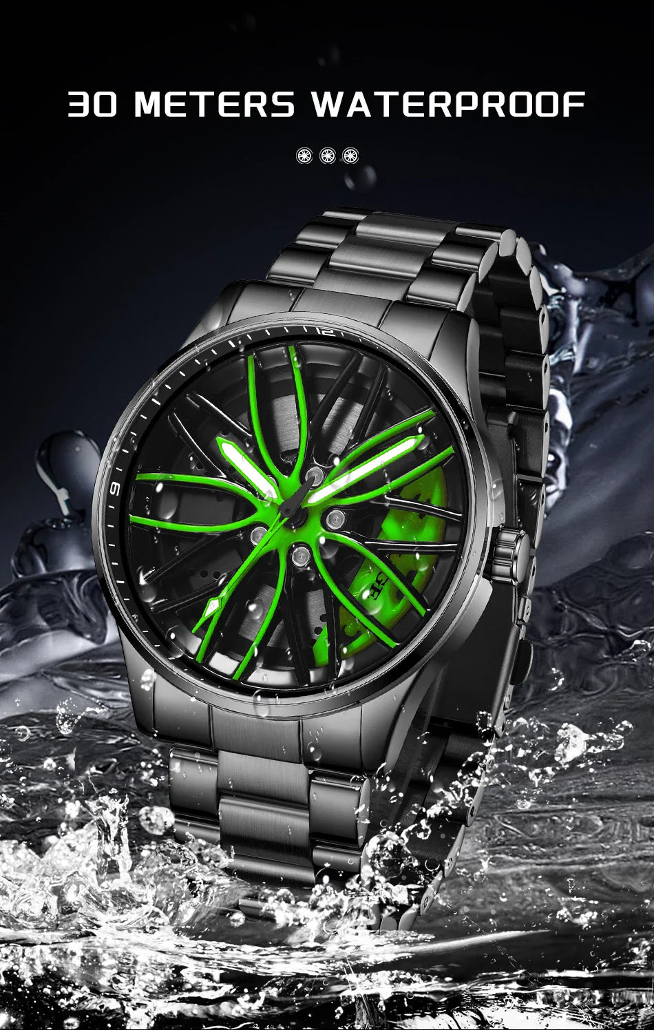 Orologio da Uomo LIGE di Lusso al Quarzo, Sportivo, Impermeabile, in Acciaio Inossidabile, Luminoso, con Quadrante a Forma di Ruota d'Auto, Elegante Orologio da Uomo per Affari
