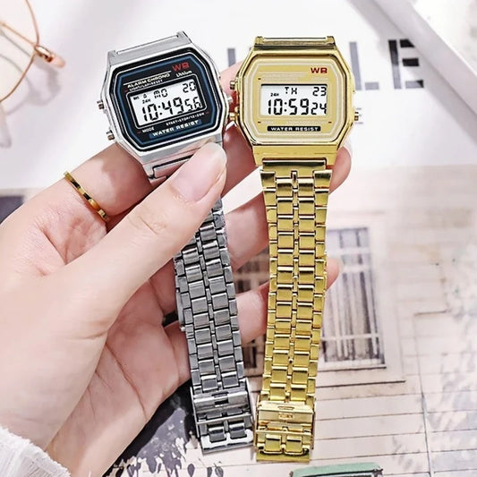 Orologio digitale multifunzione LED da donna retrò unisex F91W Orologio sportivo da polso elettronico da donna in acciaio inossidabile