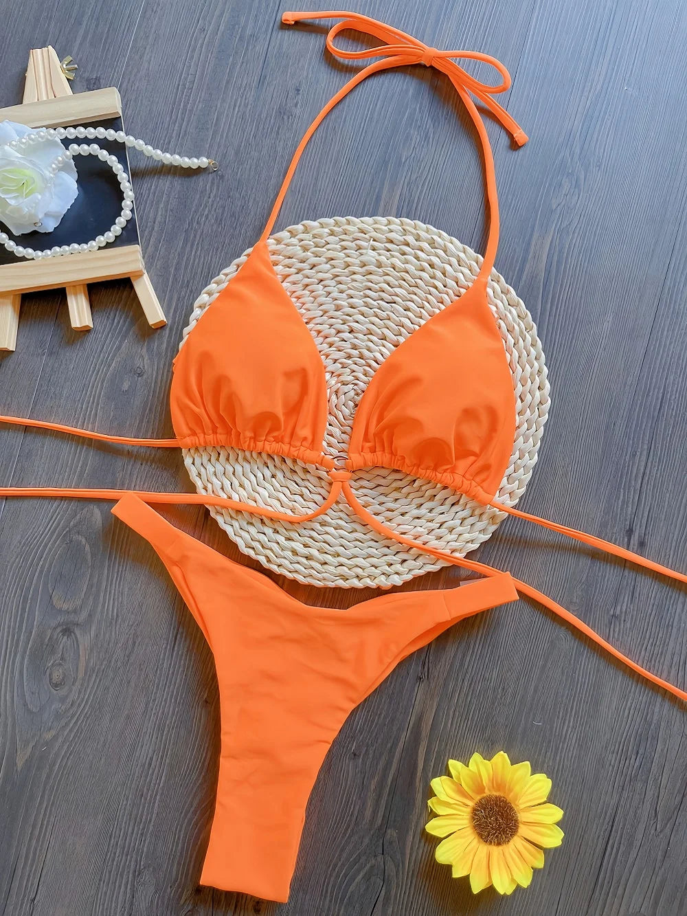 Set Bikini Triangolo Sexy Micro Perizoma Donna, Costume da Bagno Stampa Bandage, Abbigliamento da Spiaggia