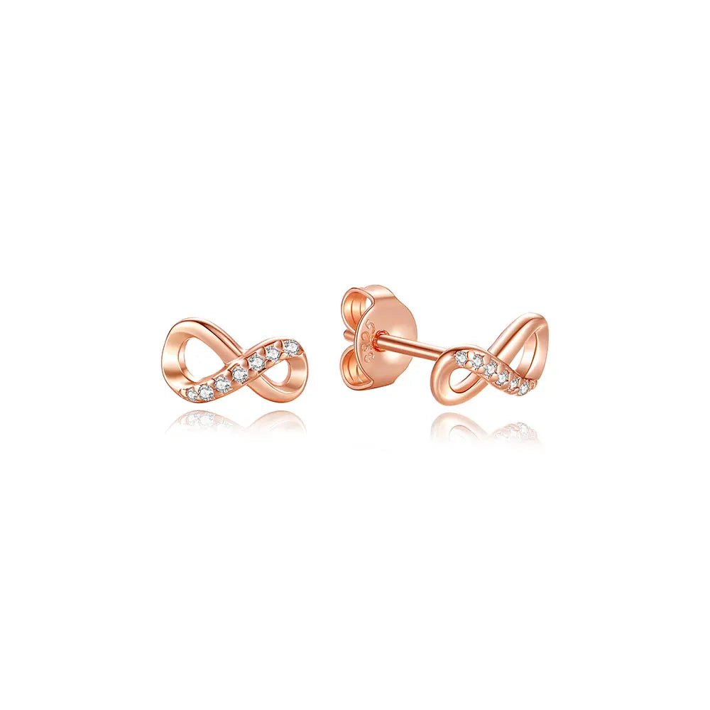 Orecchini Originali in Argento Sterling 925, Modello 2026, a Perno e a Cerchio con Cristalli, per Donna, in Oro Rosa, con Corona, Cuore, Infinito, Ape, Gioielli