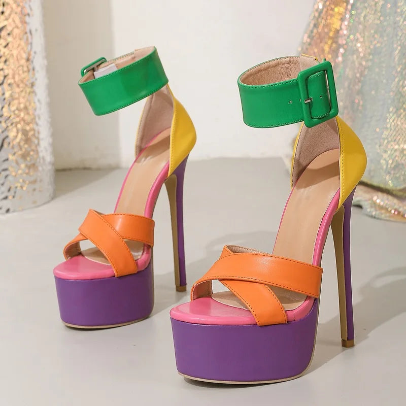 Eilyken Summer Sexy Peep Toe Platform Stiletto Heels Women Sandals Designer Hollow Out Ankle Buckle Nightclub Dance Shoes
