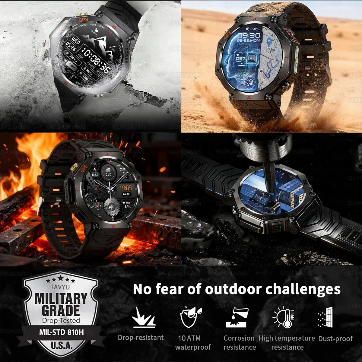 T-Rex 3 Grado Ultra Militare GPS Astuto Della Vigilanza 10ATM Bussola Impermeabile Altimetro Barometrico AMOLED Uomini HD Chiamata Sport Smartwatch