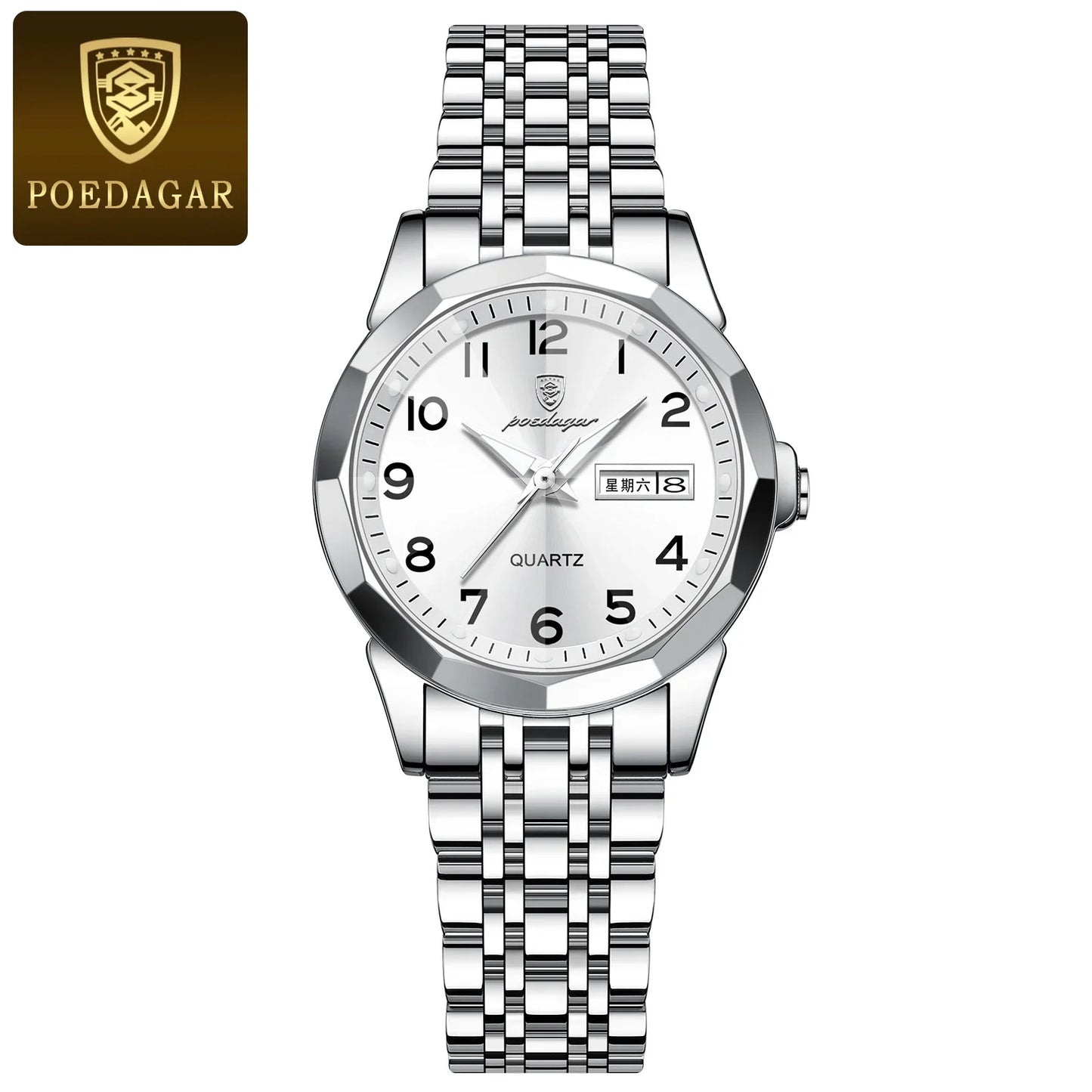 POEDAGAR elegante orologio da polso da donna al quarzo impermeabile luminoso data settimana orologio da donna orologi da donna casual in acciaio inossidabile reloj