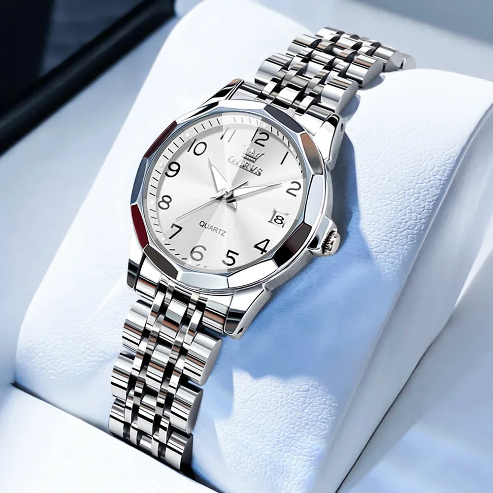 OLEVS 9931 Elegante Orologio da Donna di Lusso, Marca Originale, Movimento al Quarzo, Impermeabile, in Acciaio Inossidabile, Luminoso con Data