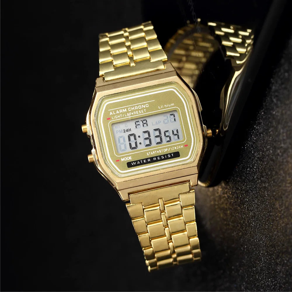 Elegante orologio digitale da donna Orologio da polso elettronico da donna d'affari in acciaio inossidabile oro argento Orologio da uomo Zegarek Damski