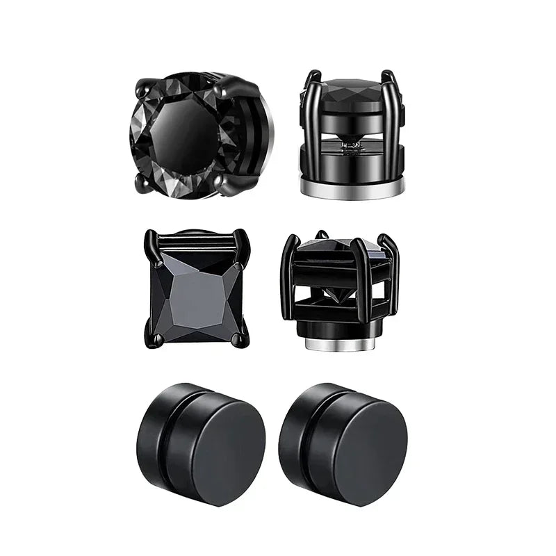 1/3 paia di orecchini magnetici per uomo e donna, magnete CZ nero, orecchino a clip non penetrante, orecchino a magnete rotondo senza piercing