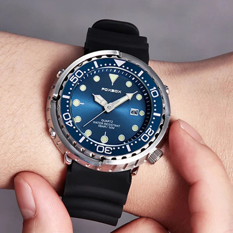 FOXBOX Top Brand Fashion Diver Watch Men 50ATM Waterproof Date Clock orologi sportivi orologio da polso al quarzo da uomo Relogio Masculino
