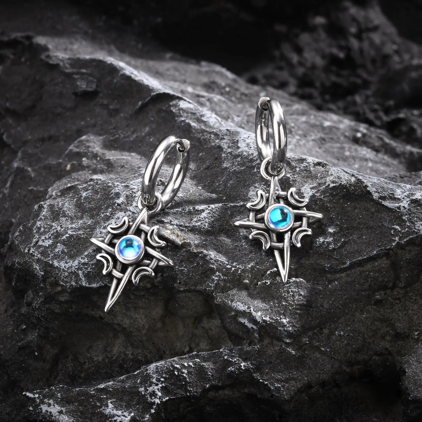 Vnox Witches Knot Moon Star Collane con ciondolo Orecchini per uomo Donna, set di gioielli con collare in pietra di luna con nodo celtico in acciaio inossidabile