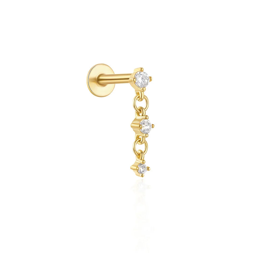 Orecchini con polsini piatti filettati con nappa tempestata di diamanti di nuovo stile, accessori per orecchie in stile europeo e americano.