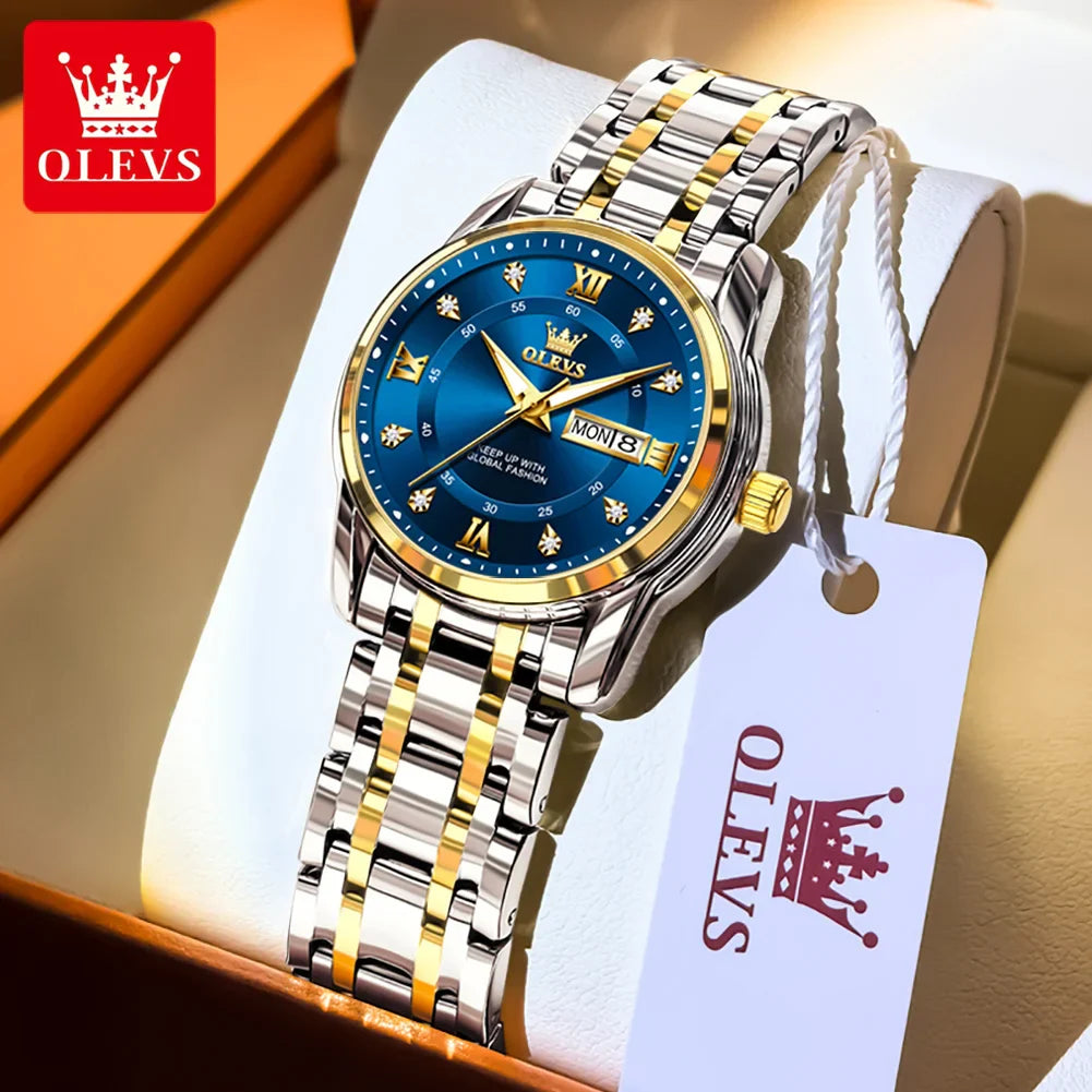 OLEVS 5513 Orologio da uomo Orologio luminoso impermeabile al quarzo originale di marca di moda per uomo Scatola per orologio con doppio calendario in acciaio inossidabile