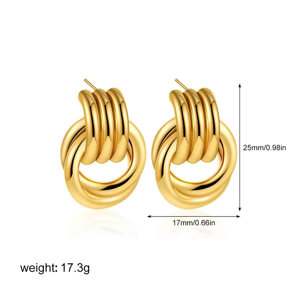 Orecchini a Perno Geometrici a Forma di C Multistrato Placcati in Oro 18K, Antiruggine, in Acciaio Inossidabile per Donne