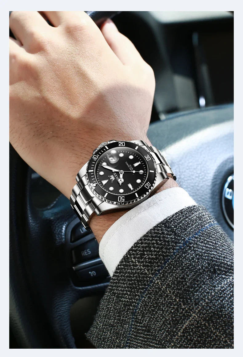 OLEVS Orologi da uomo Trend Luxury Cinturino in acciaio pregiato Grande data Orologio da polso al quarzo di marca originale per uomo Impermeabile luminoso 5885 Nuovo