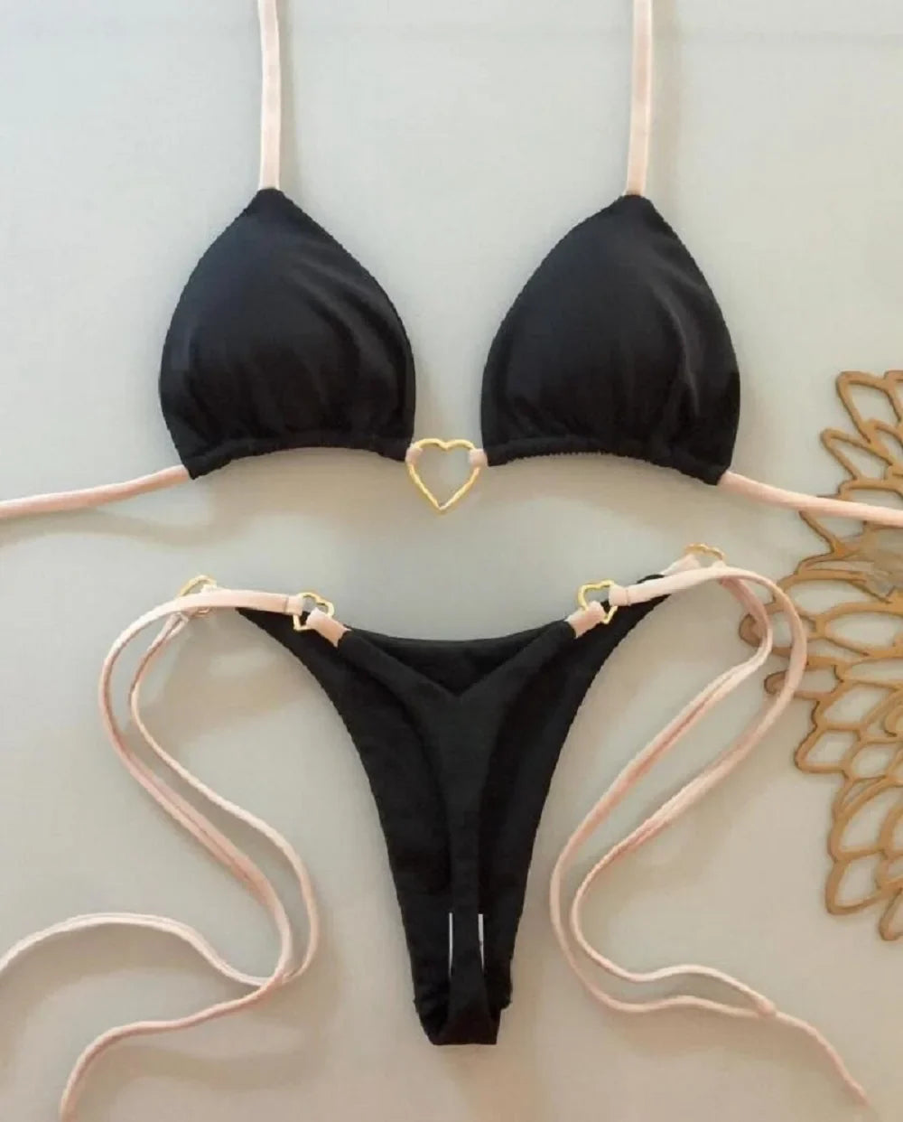 Costume da bagno bikini sexy da donna a tinta unita, due pezzi, rosso