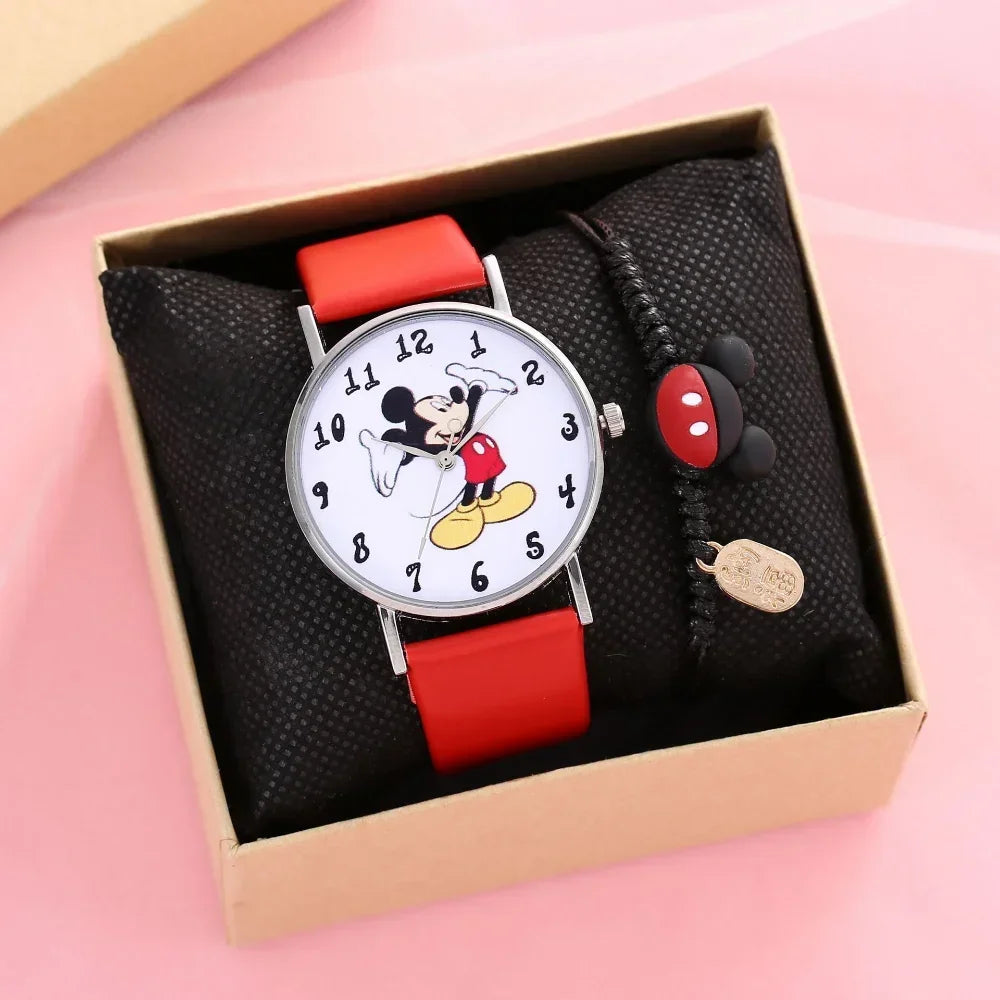 Nuovo set di braccialetti per orologi da donna Disney per bambini Confezione regalo Moda Topolino Orologi da cartone animato per bambini Bracciali da donna con scatola