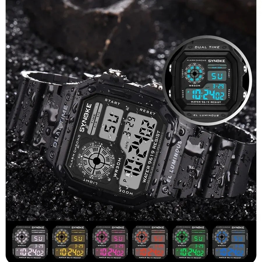 SYNOKE Digital Watches uomo sport luminoso multifunzione impermeabile orologio da polso da donna all'aperto e in esecuzione studente sette luci