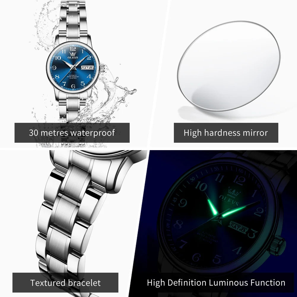OLEVS Orologio di lusso di alta qualità per donna Orologio meccanico automatico da donna impermeabile in acciaio inossidabile Orologi da donna eleganti