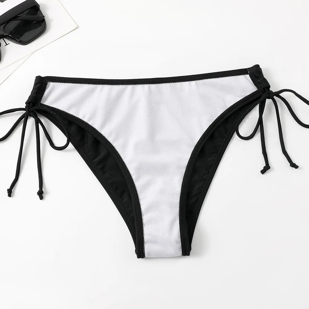 Costume da bagno bikini sexy con laccetti al collo a vita bassa nero/rosso/rosa, due pezzi, stile brasiliano, in saldo