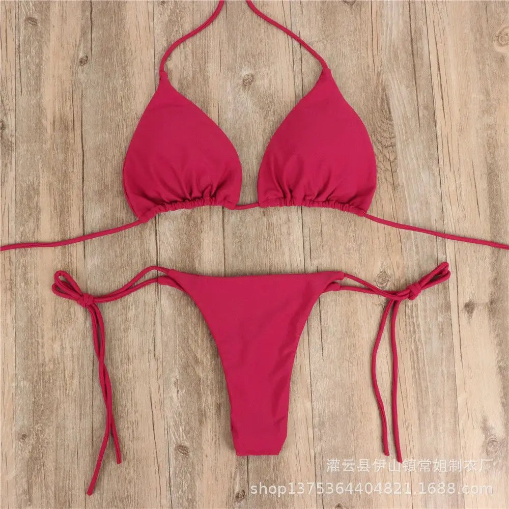 Moda tinta unita Sexy perizoma perizoma Backless Split costume da bagno costume da bagno brasiliano costumi da bagno Bikini Set