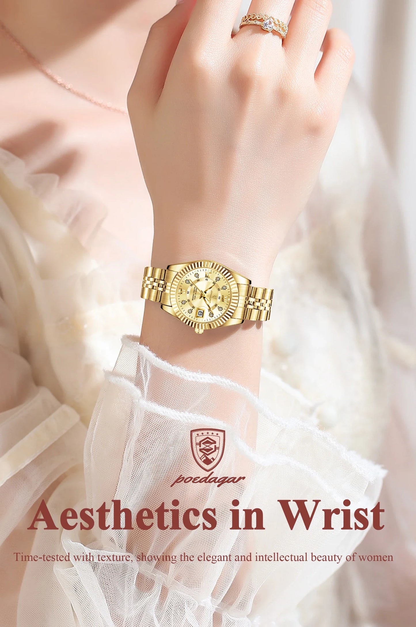 POEDAGAR Orologio da polso da donna alla moda Impermeabile Data luminosa Orologi da donna eleganti Orologio al quarzo in acciaio inossidabile per donna Reloj