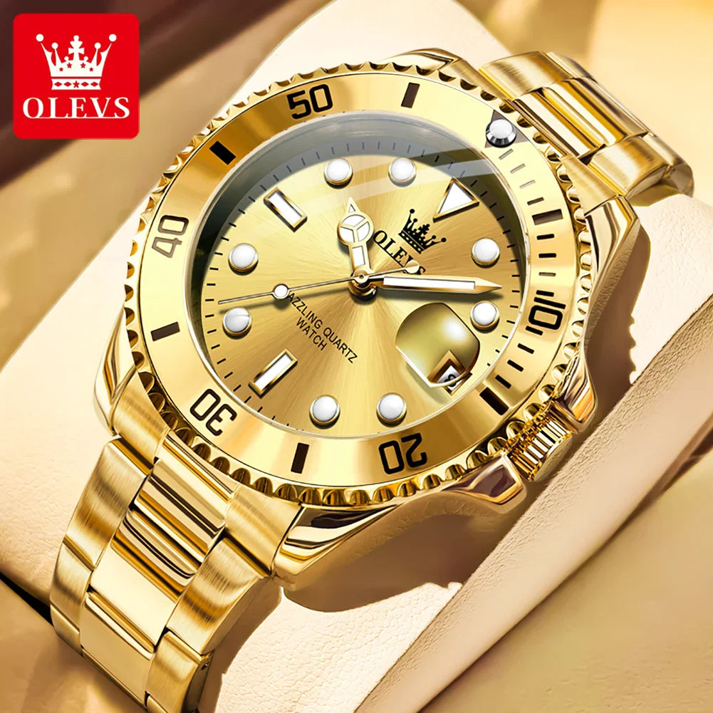 OLEVS Orologi da uomo Trend Luxury Cinturino in acciaio pregiato Grande data Orologio da polso al quarzo di marca originale per uomo Impermeabile luminoso 5885 Nuovo