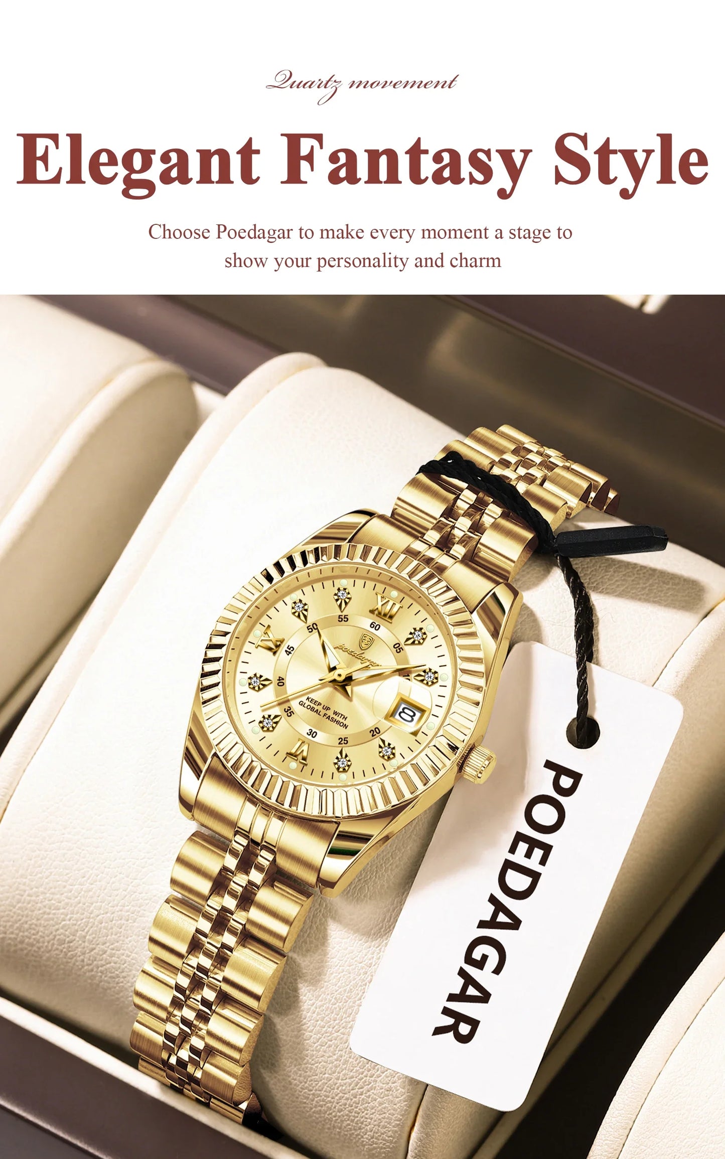 POEDAGAR Orologio da polso da donna alla moda Impermeabile Data luminosa Orologi da donna eleganti Orologio al quarzo in acciaio inossidabile per donna Reloj