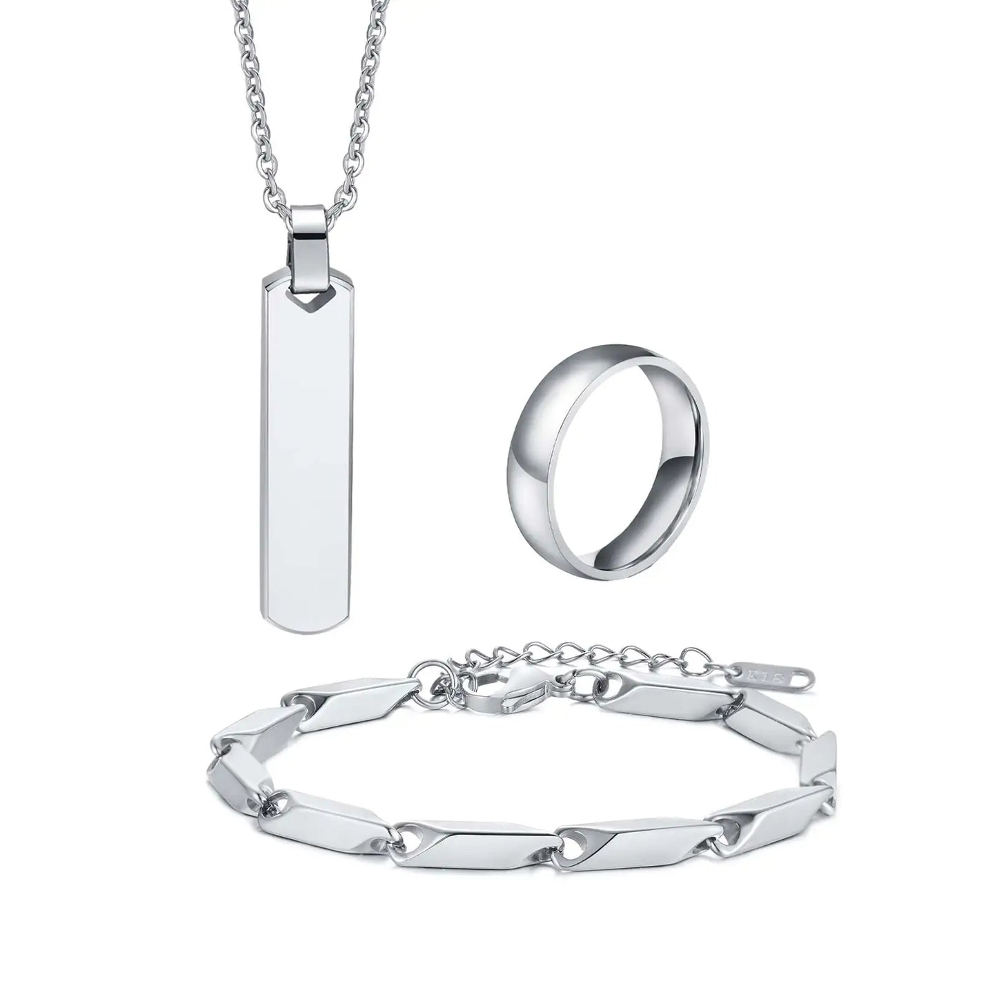 Set di 3 Collane con Barra Verticale per Uomo, Collana con Ciondolo in Acciaio Inossidabile Stile Hip Hop, Set di Gioielli alla Moda Regalo per Lui