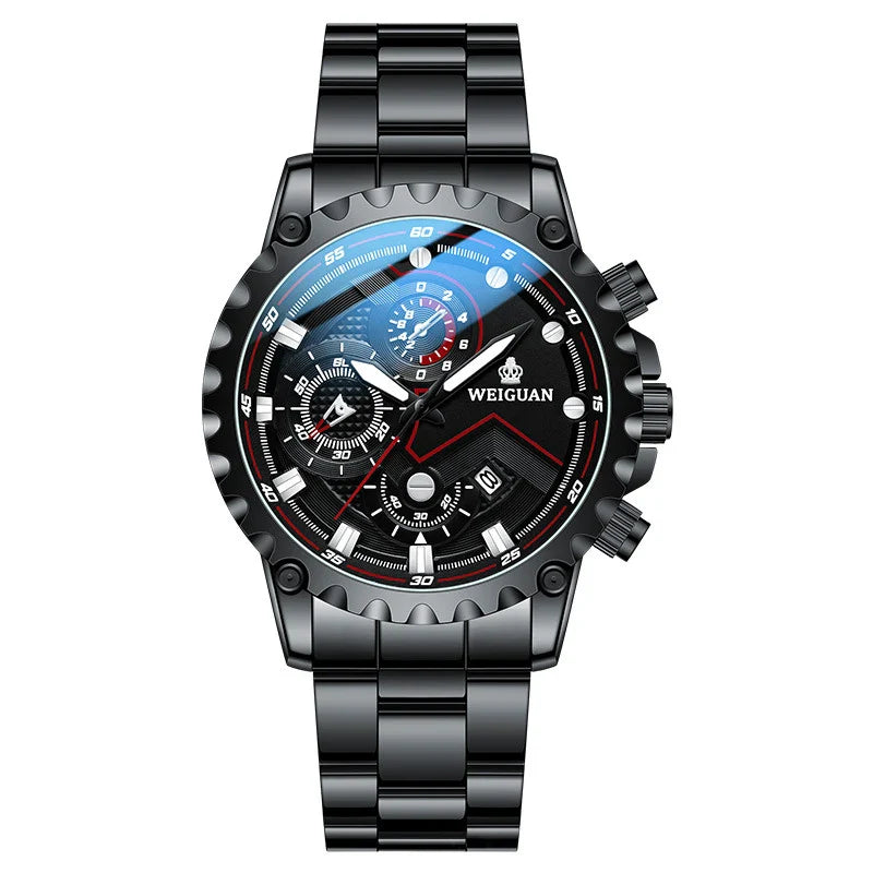 Orologio da uomo Black Warrior autentico alla moda in acciaio inossidabile impermeabile calendario luminoso orologio al quarzo moda maschile orologi regalo