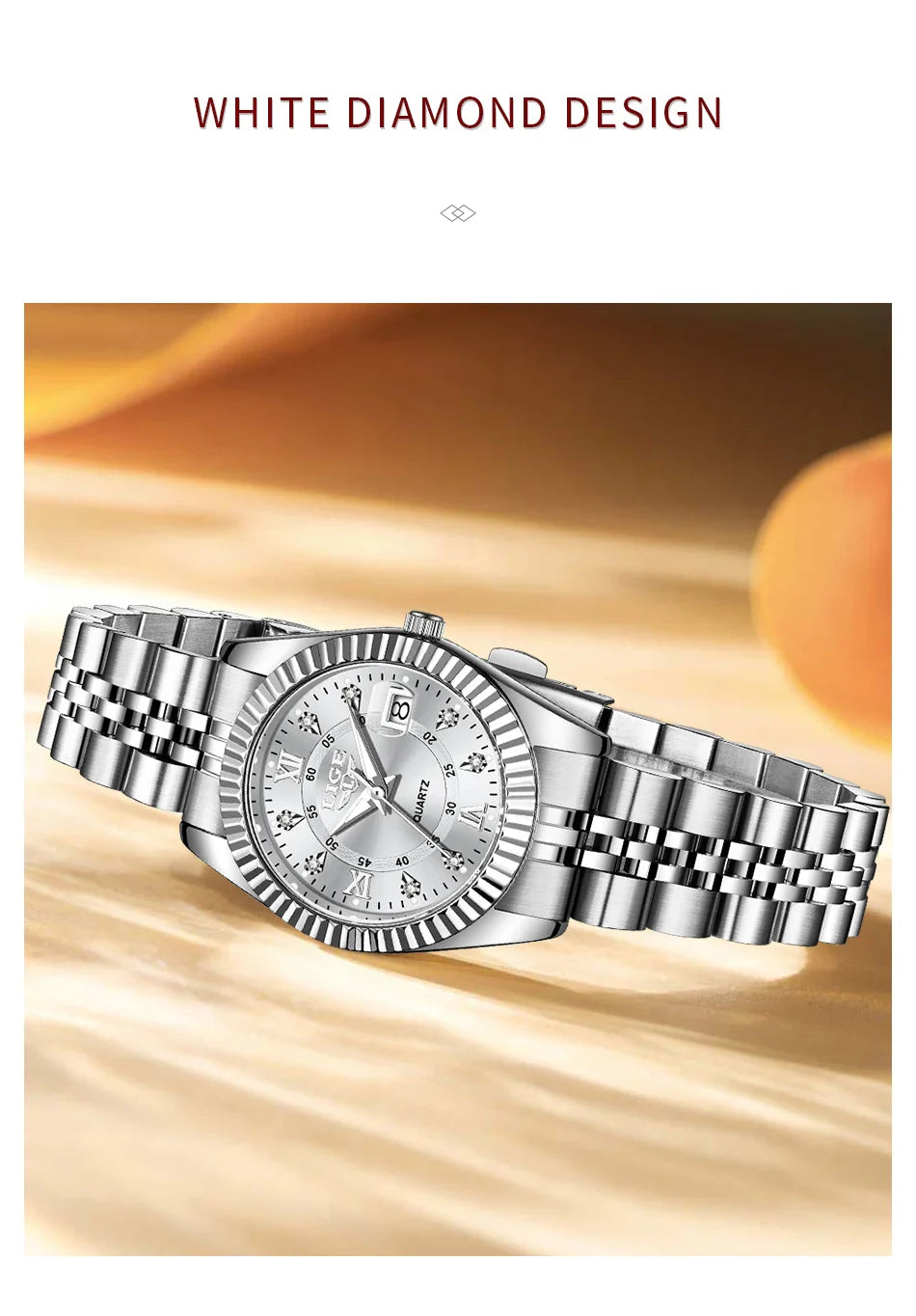 Orologio da Polso LIGE di Lusso con Strass per Donna, Cinturino in Acciaio Inossidabile, Movimento al Quarzo, Regalo, Reloj Mujer