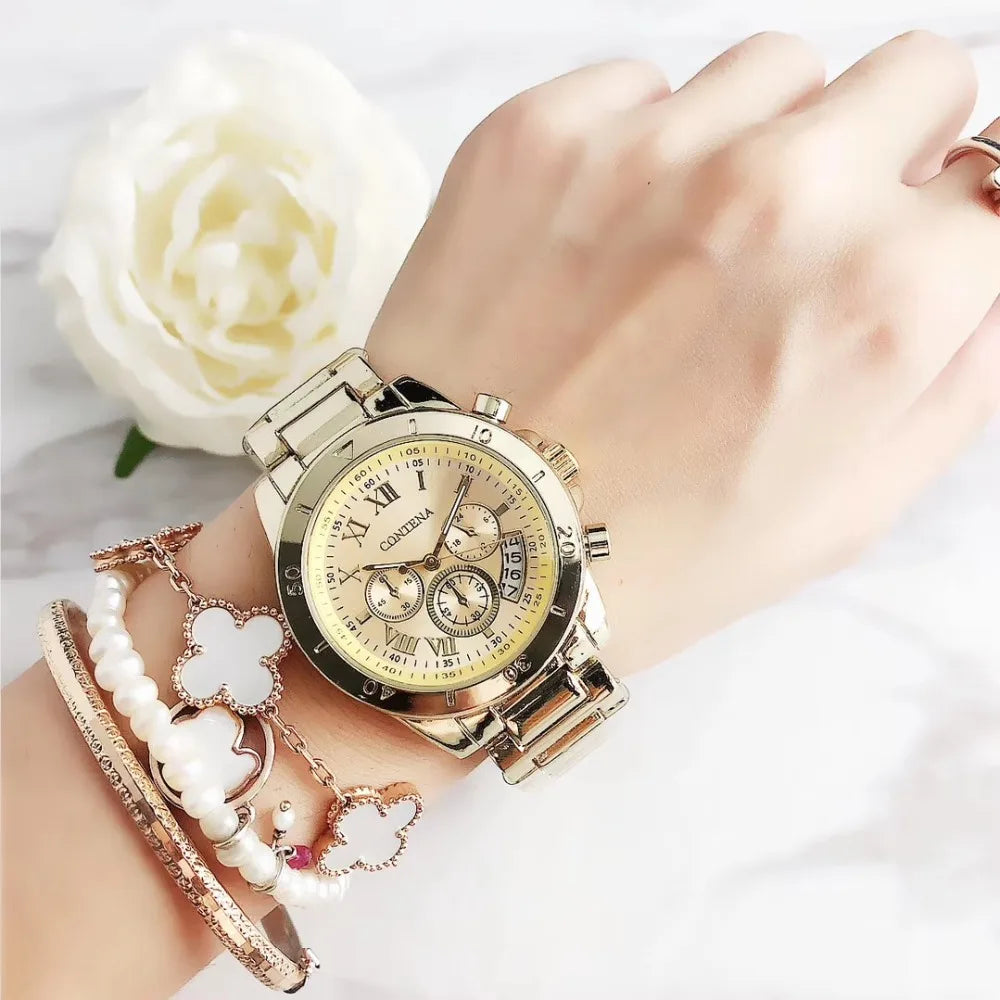 CONTENA Orologi eleganti di lusso per donna Orologio da donna in acciaio inossidabile Orologio da polso da donna alla moda Orologio al quarzo Reloj Mujer