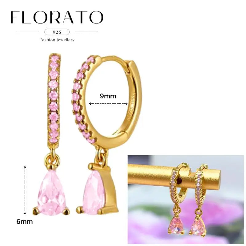 Lussuosa geometria 925 orecchio in argento sterling Ago rosa serie zircone orecchini a cerchio pendenti dolce moda regali di gioielli da sposa
