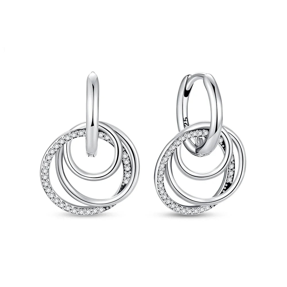 Orecchini Originali in Argento Sterling 925, Modello 2026, a Perno e a Cerchio con Cristalli, per Donna, in Oro Rosa, con Corona, Cuore, Infinito, Ape, Gioielli