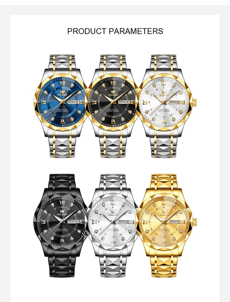 OLEVS Orologio da uomo al quarzo originale Orologio da uomo di lusso con calendario aziendale alla moda in acciaio inossidabile Orologio da specchio a forma impermeabile