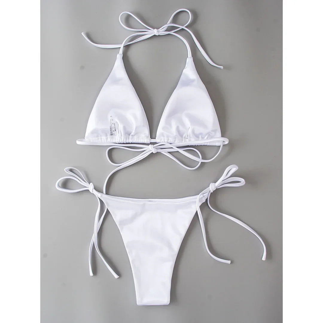 Sexy 13 colori Halter Satin Bikini brasiliano Donna Costumi da bagno Costume da bagno femminile Bikini a due pezzi Bagnante Costume da bagno Swim V4966
