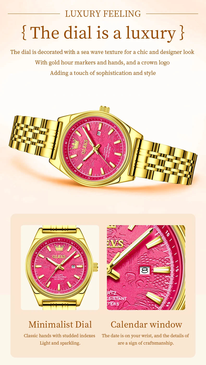 Orologio OLEVS 3703 da donna, elegante orologio al quarzo da donna, marca di alta gamma, impermeabile, luminoso, con calendario, orologio da polso di lusso per signora.