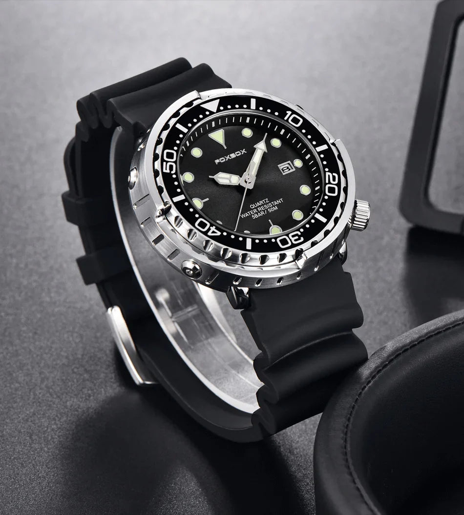 FOXBOX Top Brand Fashion Diver Watch Men 50ATM Waterproof Date Clock orologi sportivi orologio da polso al quarzo da uomo Relogio Masculino