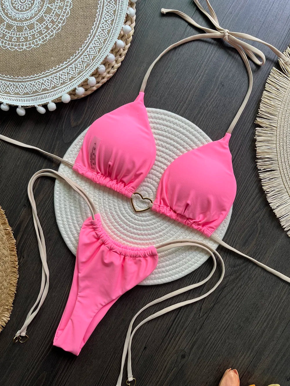 Nuovo bikini bianco a tinta unita da donna, costume da bagno alla moda con lacci a vita bassa, set due pezzi