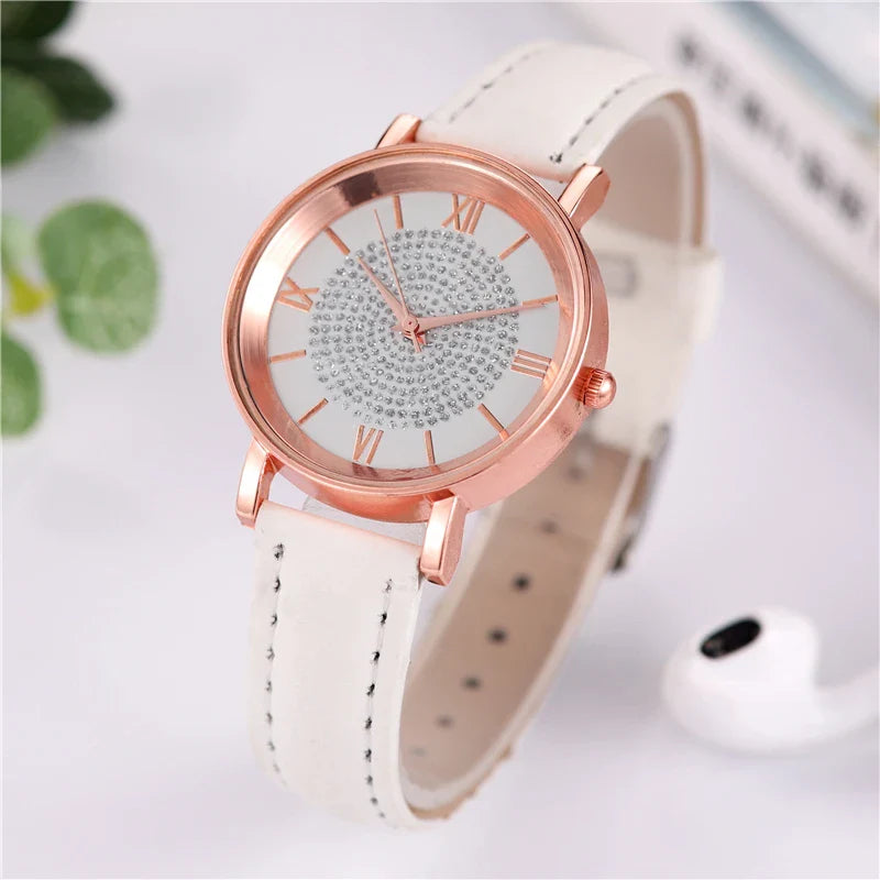 Orologio da donna alla moda con quadrante arabo, cinturino in pelle casual, orologi analogici al quarzo