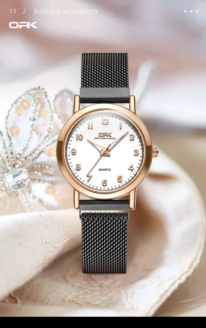 OPK 8115 Orologio da donna Orologio da polso al quarzo originale alla moda semplice Cinturino in maglia di acciaio inossidabile Orologio impermeabile per donna Reloj