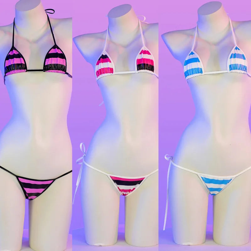Set bikini in pelle con stampa a strisce classiche Nuovo costume da bagno sexy con fasciatura Costumi da bagno donna Costumi da bagno estivi Costume da bagno taglio alto