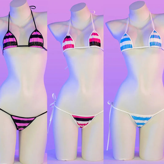 Set bikini in pelle con stampa a strisce classiche Nuovo costume da bagno sexy con fasciatura Costumi da bagno donna Costumi da bagno estivi Costume da bagno taglio alto