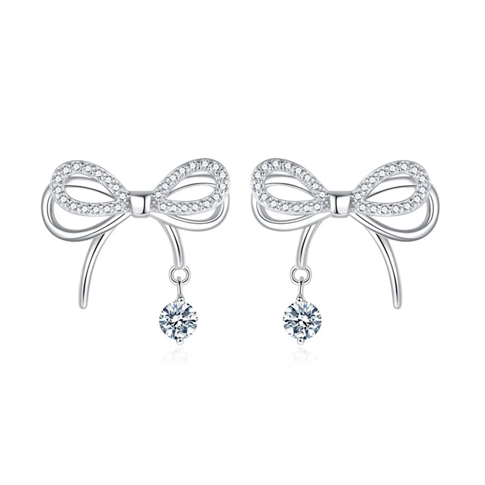 3 pezzi 925 Sterling Silver Crystal Bownot collana bracciale orecchini Set di gioielli per le donne uomo matrimonio fidanzamento gioielli per feste
