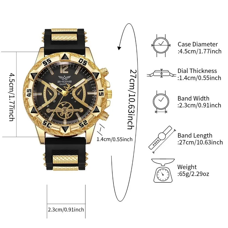 Set di 3 orologi sportivi da uomo alla moda, orologi da polso da uomo con quadrante grande e cinturino in silicone, Reloj Hombre (senza scatola)