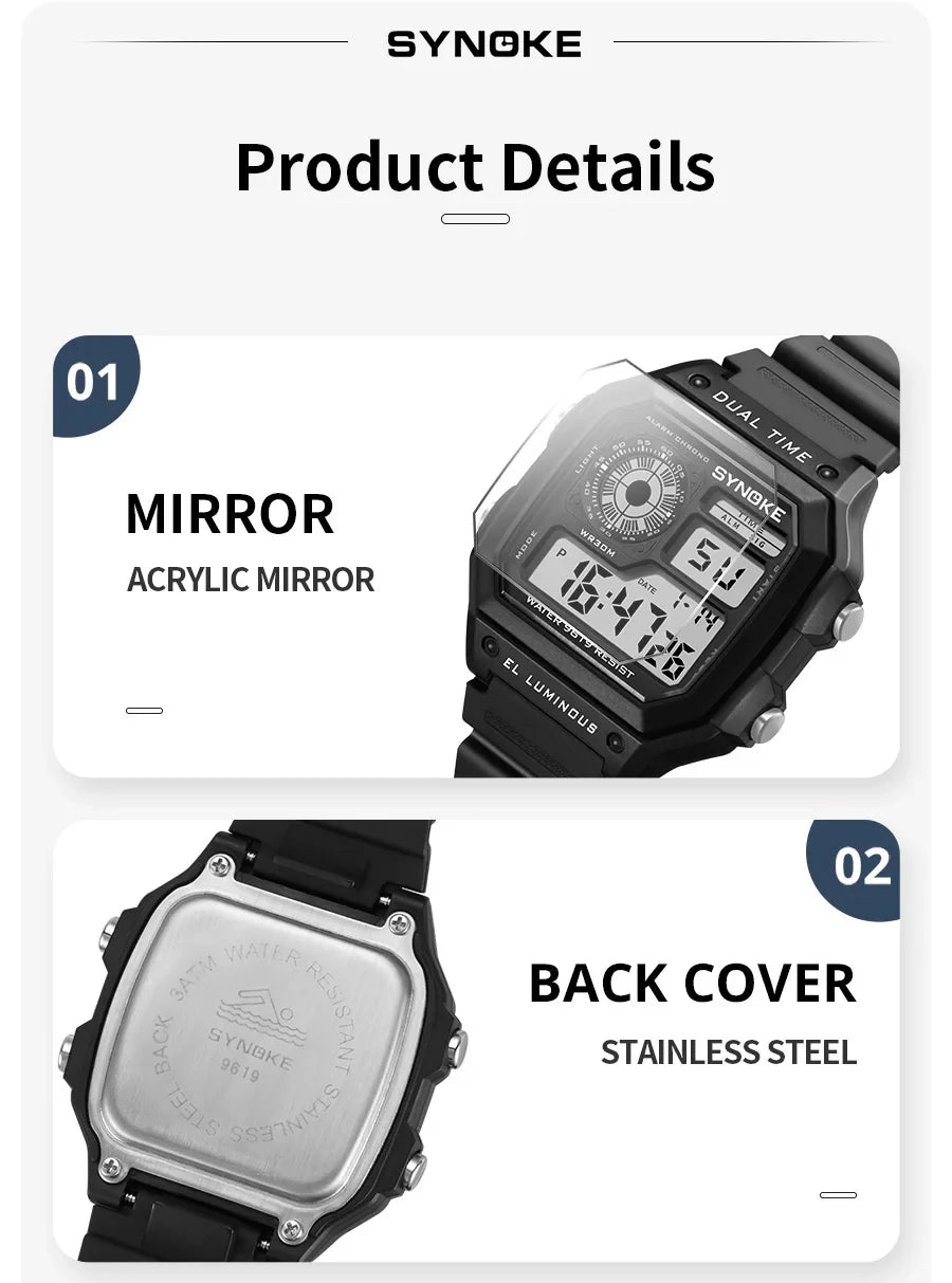 SYNOKE Military Digital Watches Men Sports cronografo luminoso impermeabile maschile orologi da polso elettronici Relogio Masculino