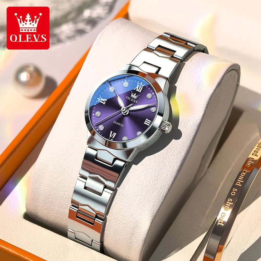 OLEVS Orologio da donna Elegante orologio al quarzo alla moda in acciaio inossidabile impermeabile luminoso da donna con confezione regalo Reloj 3735