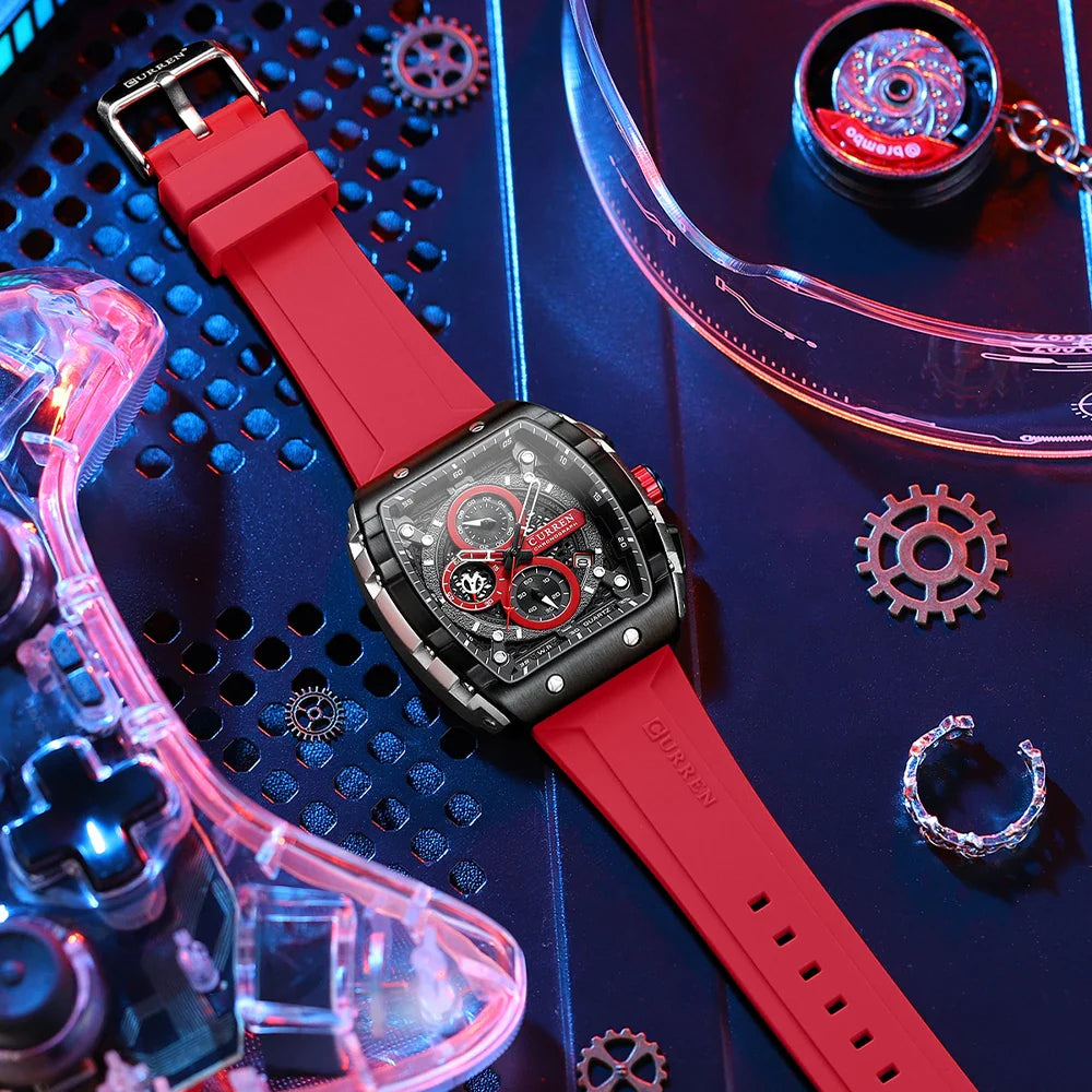 CURREN Orologio da uomo alla moda, marchio unico, design quadrato, lusso, nastro sportivo al quarzo, orologi da uomo impermeabili