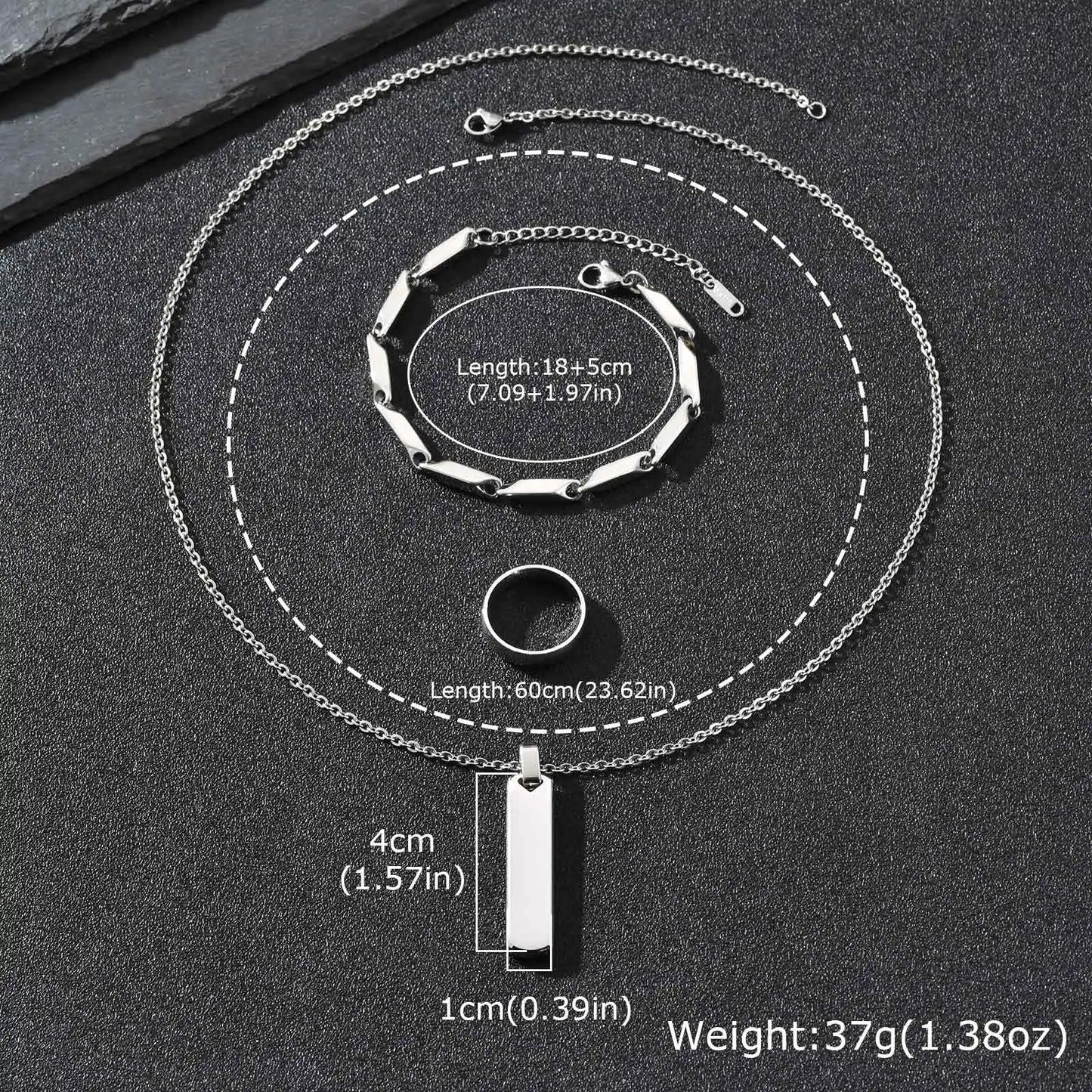 Set di 3 Collane con Barra Verticale per Uomo, Collana con Ciondolo in Acciaio Inossidabile Stile Hip Hop, Set di Gioielli alla Moda Regalo per Lui