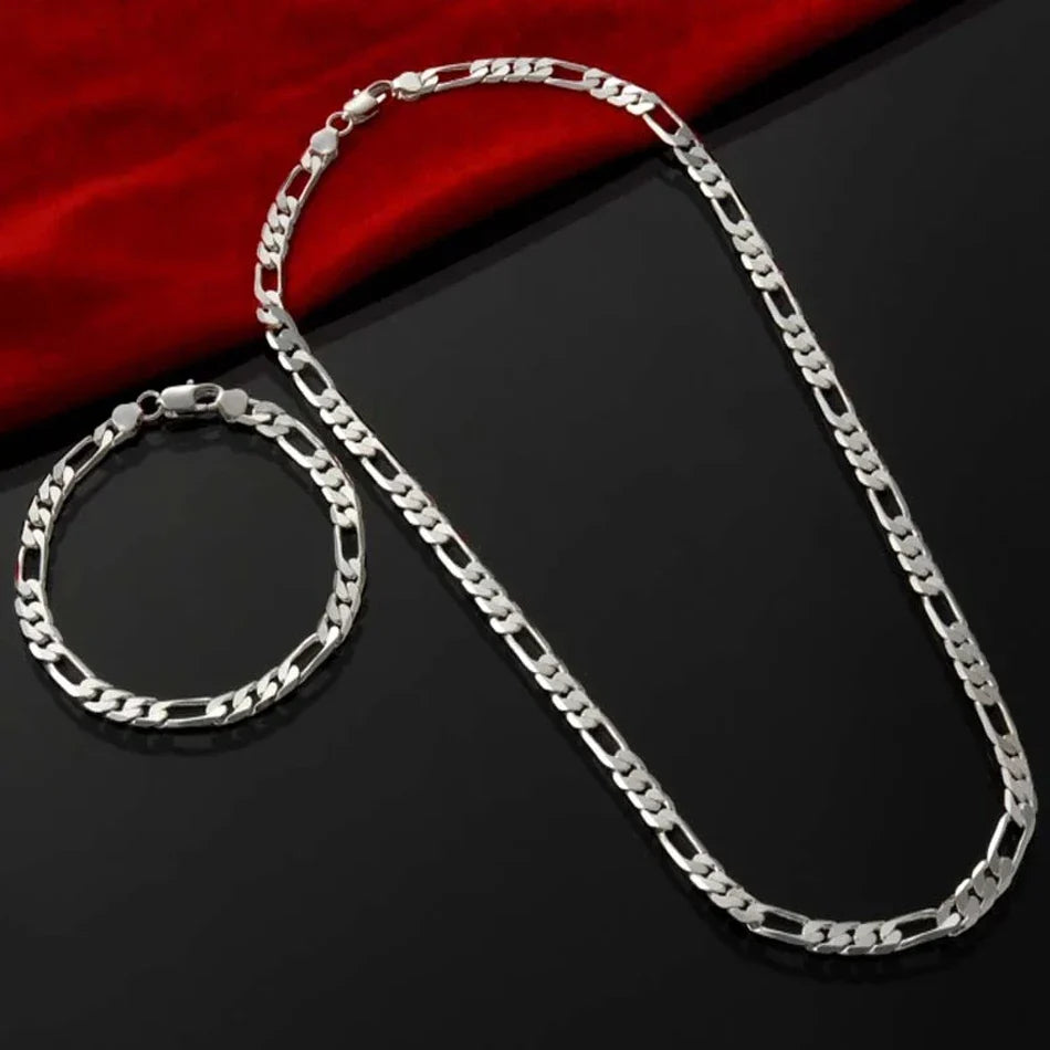 Nobile nuovo arriva 925 sterling silver 4MM catena per uomo donna braccialetto collana set di gioielli signora regali di Natale charms matrimonio