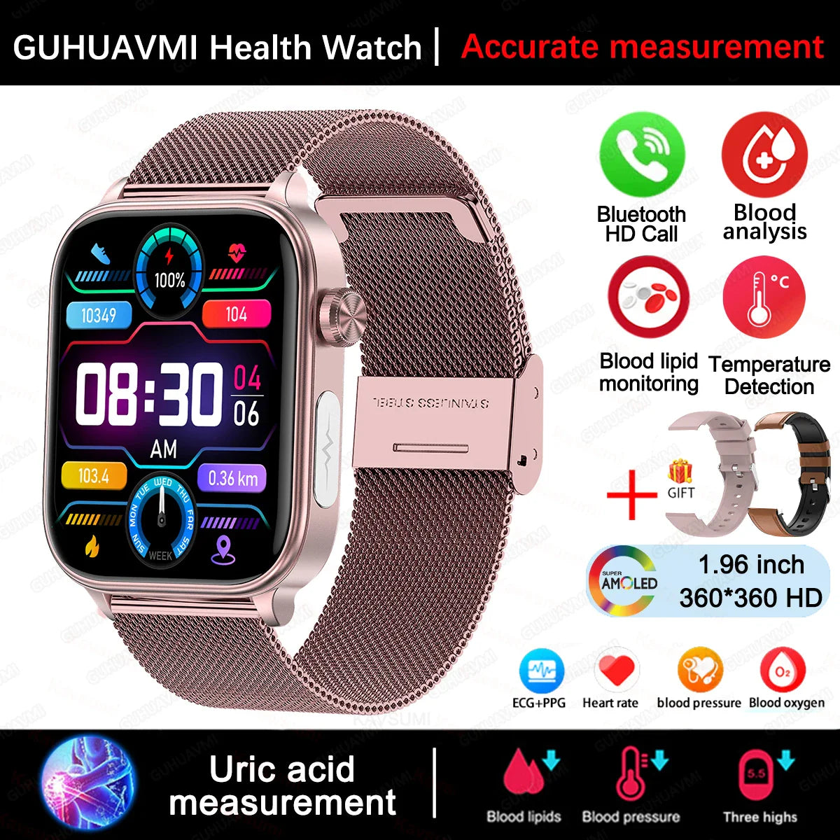 Nuovo 2025 Smartwatch per XIAOM1 con ECG+PPG, Monitoraggio Grasso Sanguigno e Acido Urico, Frequenza Cardiaca, Pressione Sanguigna, Chiamate Bluetooth per Uomini e Donne