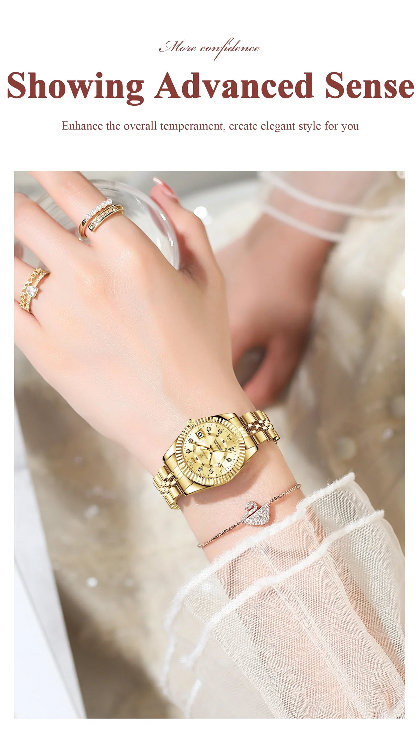 POEDAGAR Orologio da polso da donna alla moda Impermeabile Data luminosa Orologi da donna eleganti Orologio al quarzo in acciaio inossidabile per donna Reloj