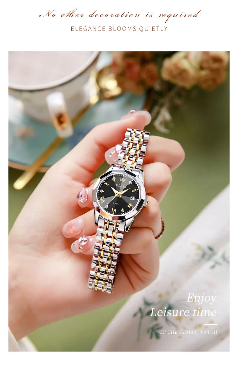 OLEVS 9931 Elegante Orologio da Donna di Lusso, Marca Originale, Movimento al Quarzo, Impermeabile, in Acciaio Inossidabile, Luminoso con Data